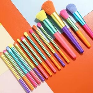 Brand new colorful 15 piece make up brush set